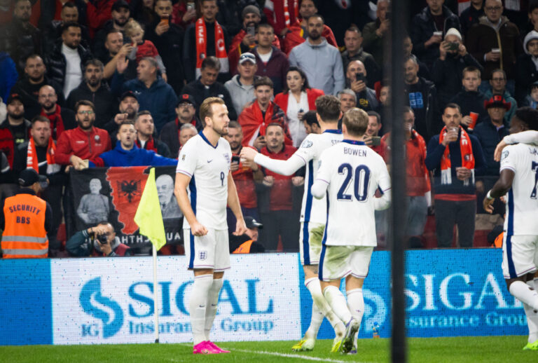 Harry Kane (England) goal celebration against Albania in Arena Kombetare (Air Albania Stadium of Tirana) during European Qualifiers for FIFA World Cup 2026.  during  Albania vs England, UEFA European Football Championship in Tirana, Albania, November 16 2025 (Photo by Gregorio Gastaldi Llames Massini/IPA Sport / ipa-agency.net/IPA/Sipa USA)
2025.11.16 Tirana
pilka nozna mistrzostwa swiata kwalifikacje
Albania - Anglia
Foto IPA/SIPA USA/PressFocus

!!! POLAND ONLY !!!