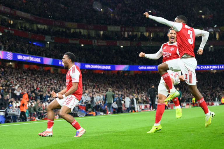 Arsenal v Bayern Munich Champions League 26/11/2025. **GOAL** Arsenal defender Jurrien Timber 12 GOAL scores 1-0 and celebrates during the Champions League match between Arsenal and Bayern Munich at the Emirates Stadium, London, England on 26 November 2025. London Emirates Stadium Greater London England Editorial use only , Copyright: xSimonxTraylenx PSI-23273-0019
2025.11.26 Londyn
pilka nozna , Liga Mistrzow
Arsenal Londyn - Bayern Monachium
Foto IMAGO/PressFocus

!!! POLAND ONLY !!!