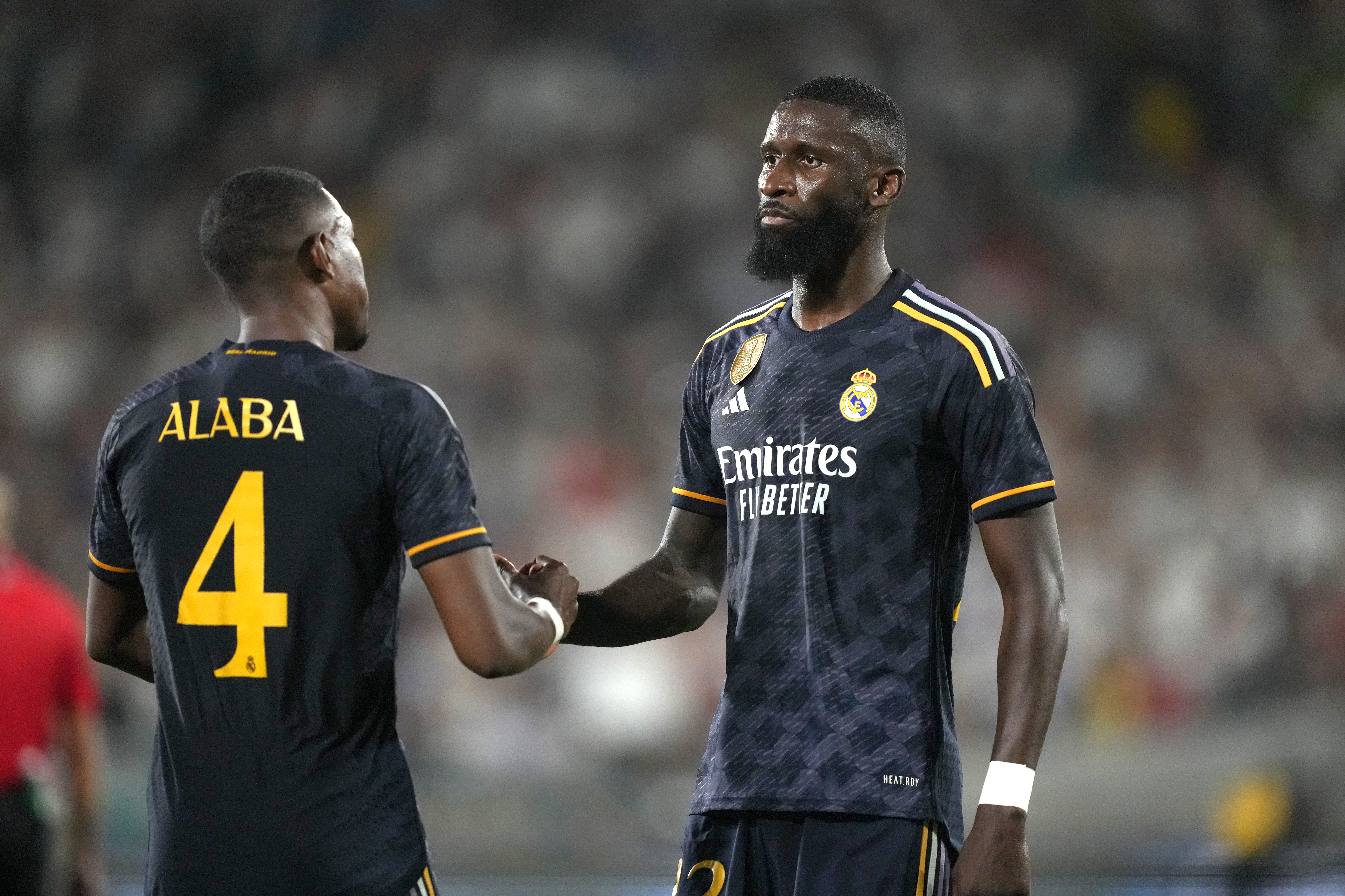 Jul 23, 2023; Pasadena, California, USA; Real Madrid defender Antonio Rudiger (22) and defender David Alaba (4) celebrate after the game against AC Milan the Rose Bowl. Mandatory Credit: Kirby Lee-USA TODAY Sports/Sipa USA
2023.07.23 Pasadena
pilka nozna sparing
AC Milan - Real Madryt
Foto Kirby Lee-USA TODAY Sports/SIPA USA/PressFocus

!!! POLAND ONLY !!!