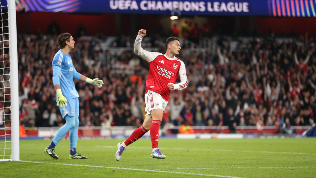 Arsenal FC v Olympiacos FC, Champions League Gabriel Martinelli of Arsenal celebrates his goal in the 13th minute for 1-0 during the Arsenal FC v Olympiacos FC UEFA Champions League Round One Group Stage match at the Arsenal Stadium, London, England, United Kingdom on 1 October 2025 Credit: Katie Chan/Every Second Media Editorial use only. All images are copyright Every Second Media Limited. No images may be reproduced without prior permission. Copyright: xIMAGO/EveryxSecondxMediax ESM-1605-0023 KatiexChanx/xEveryxSecondxMediax
2025.10.01 Londyn
pilka nozna , liga mistrzow
Arsenal Londyn - Olympiakos Pireus
Foto IMAGO/PressFocus

!!! POLAND ONLY !!!