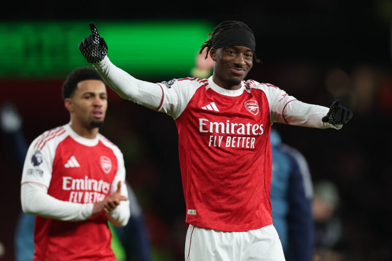 London, England, 23rd November 2025. Noni Madueke of Arsenal celebrates after the Arsenal vs Tottenham Hotspur Premier League match at the Emirates Stadium, London. Picture credit should read: David Klein / Sportimage EDITORIAL USE ONLY. No use with unauthorised audio, video, data, fixture lists, club/league logos or live services. Online in-match use limited to 120 images, no video emulation. No use in betting, games or single club/league/player publications. SPI_136_DK_Arsenal_Tottenham SPI-4307-0135
2025.11.23 Londyn
pilka nozna , liga angielska
Arsenal Londyn - Tottenham Hotspur 
Foto IMAGO/PressFocus

!!! POLAND ONLY !!!