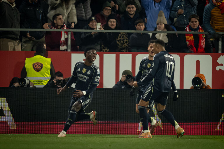 Vinicius Jr. (Real Madrid CF), Arda Gler (Real Madrid CF) and Killian Mbapp (Real Madrid CF) celebrates during a La Liga EA Sports match between Girona FC and Real Madrid at Estadi Municipal de Montilivi in Girona, , Spain, on November 30 2025. Photo by Felipe Mondino / Sipa USA
2025.11.30 Girona
pilka nozna liga hiszpanska
Girona FC - Real Madryt
Foto Felipe Mondino/SIPA USA/PressFocus

!!! POLAND ONLY !!!