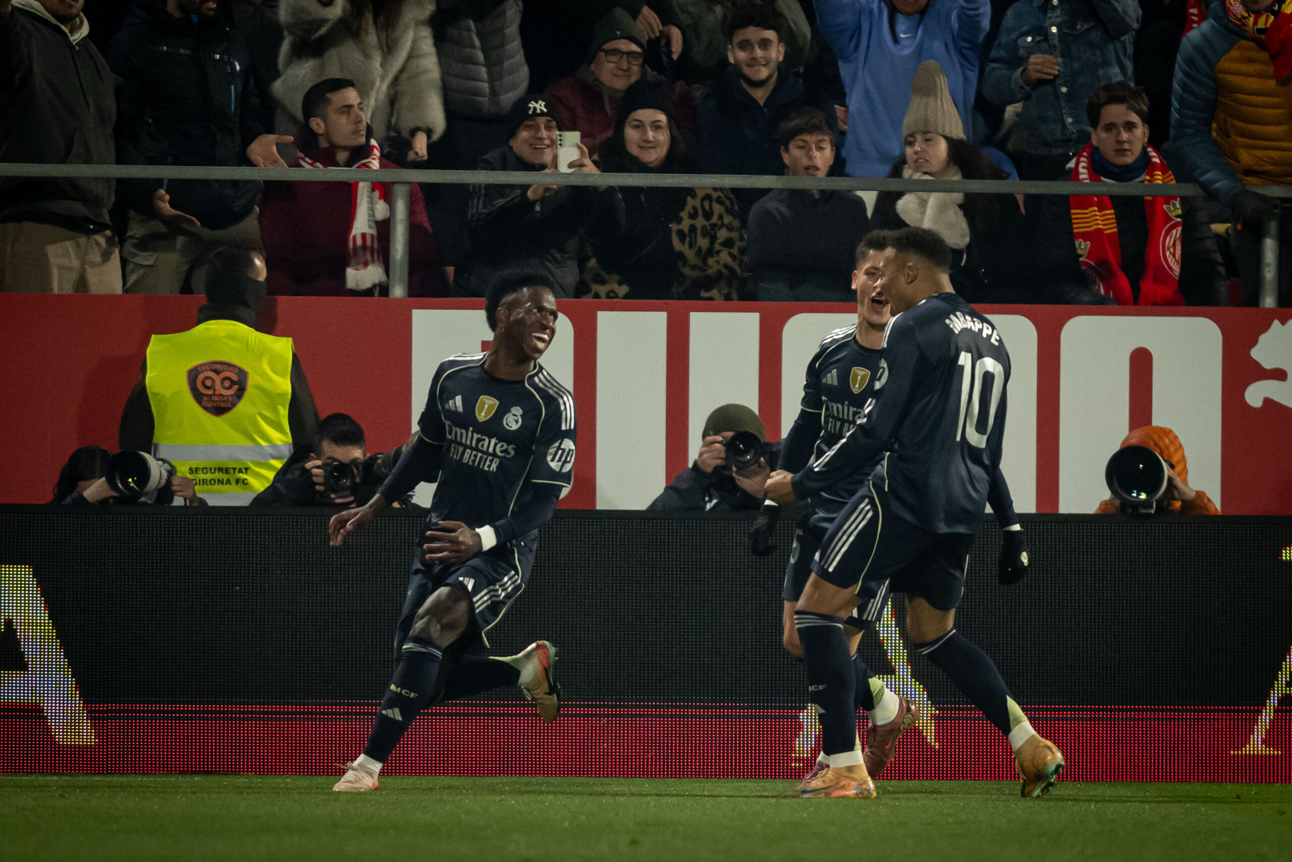 Vinicius Jr. (Real Madrid CF), Arda Gler (Real Madrid CF) and Killian Mbapp (Real Madrid CF) celebrates during a La Liga EA Sports match between Girona FC and Real Madrid at Estadi Municipal de Montilivi in Girona, , Spain, on November 30 2025. Photo by Felipe Mondino / Sipa USA
2025.11.30 Girona
pilka nozna liga hiszpanska
Girona FC - Real Madryt
Foto Felipe Mondino/SIPA USA/PressFocus

!!! POLAND ONLY !!!