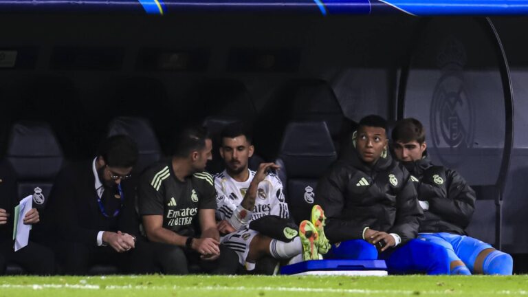 UEFA Champions League soccer match Real Madrid vs Manchester City at Santiago Bernabeu stadium in Madrid, Spain. 10 December 2025
Ceballon and Kylian Mbappe

(Photo by Cordon Press/Sipa USA)
2025.12.10 Madryt
pilka nozna liga mistrzow
Real Madryt - Manchester City

Foto Cordon/SIPA USA/PressFocus

!!! POLAND ONLY !!!