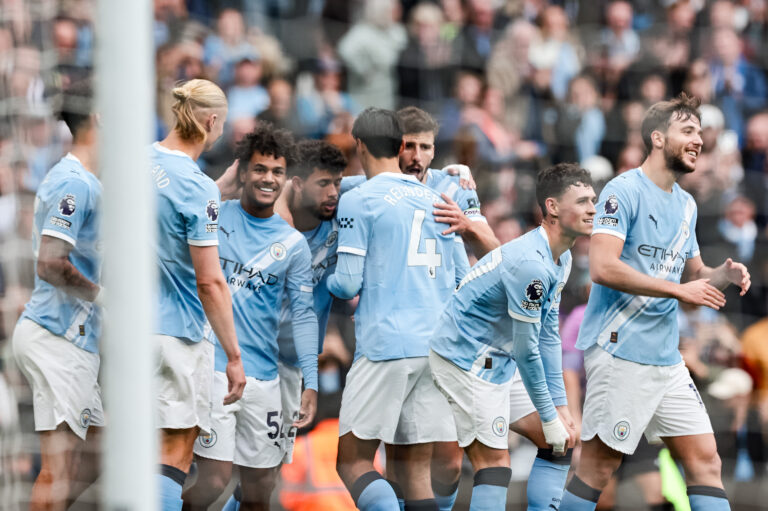 Oscar Bobb of Manchester City celebrates his goal to make it 3-1 during the Premier League match Manchester City vs Burnley at Etihad Stadium, Manchester, United Kingdom, 27th September 2025

(Photo by Mark Cosgrove/News Images) in Manchester, United Kingdom on 9/27/2025. (Photo by Mark Cosgrove/News Images/Sipa USA)
2025.09.27 Manchester
pilka nozna liga angielska
Manchester City - Burnley
Foto News Images/SIPA USA/PressFocus

!!! POLAND ONLY !!!