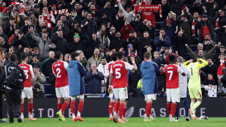 Liverpool, England, 20th December 2025. Arsenal fans during the Everton vs Arsenal Premier League match at Hill Dickinson Stadium, Liverpool. Picture credit should read: David Klein / Sportimage EDITORIAL USE ONLY. No use with unauthorised audio, video, data, fixture lists, club/league logos or live services. Online in-match use limited to 120 images, no video emulation. No use in betting, games or single club/league/player publications. SPI_DK_076_Everton_Arsenal SPI-4391-0089
2025.12.21 Liverpool
pilka nozna , liga angielska
Everton - Arsenal Londyn
Foto IMAGO/PressFocus

!!! POLAND ONLY !!!