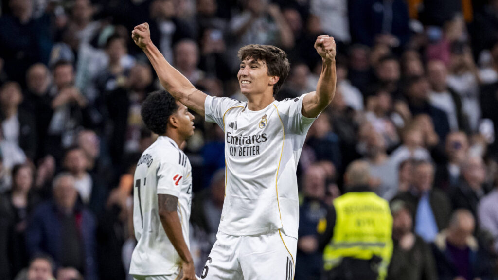 Real Madrid v Real Betis Balompie - LaLiga EA Sports Gonzalo Garcia of Real Madrid celebrates his goal during the LaLiga EA Sports football match between Real Madrid CF and Real Betis Balompie at Estadio Bernabeu in Madrid, Spain, on January 04, 2026. Madrid Estadio Bernabeu Madrid Spain Copyright: xAlbertoxGardinx AGardin_20260104_Foot_Liga_ReaMad_Bet_0392
2026.01.04 Madryt
pilka nozna liga hiszpanska
Real Madryt - Real Betis Sewilla
Foto IMAGO/PressFocus

!!! POLAND ONLY !!!