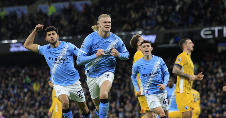 Manchester City v Brighton and Hove Albion, Premier League Erling Haaland 9 of Manchester City celebrates scoring to make it 1-0 from a penalty during the Premier League match between Manchester City and Brighton and Hove Albion at the Etihad Stadium, Manchester, UK on 7 January 2026. Manchester Etihad Stadium Manchester UK Editorial use only DataCo restrictions apply See www.football-dataco.com , Copyright: xConorxMolloyx PSI-23536-0027
2026.01.07 Manchester
pilka nozna liga angielska
Manchester City - Brighton and Hove Albion
Foto IMAGO/PressFocus

!!! POLAND ONLY !!!