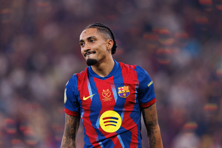 Raphinha seen celebrating after scoring goal during Spanish Supercup Final game between teams of FC Barcelona, Barca and Real Madrid Maciej Rogowski/Ball Raw Images Jeddah King Abdullah Sports City Saudi Arabia Copyright: xMaciejxRogowskix maciejrogowski_barcelona_realmadrid_2526-294
2026.01.11 Dzedda
pilka nozna Superpuchar Hiszpanii
FC Barcelona - Real Madryt
Foto IMAGO/PressFocus

!!! POLAND ONLY !!!