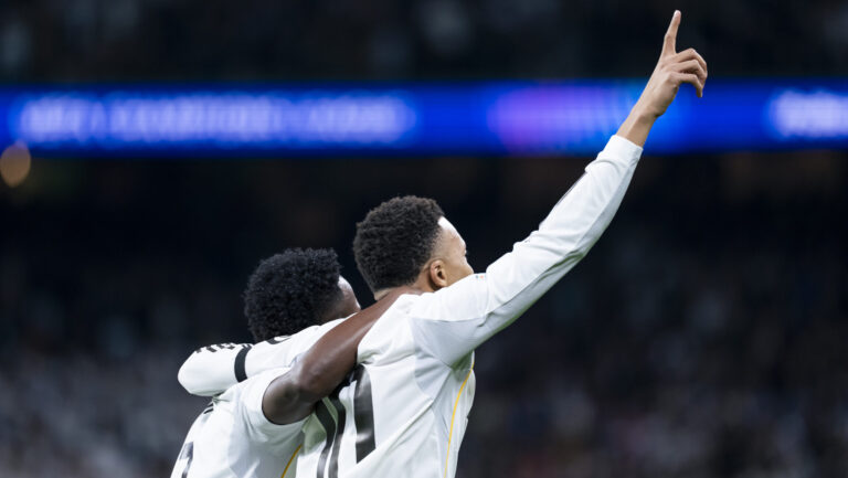 Real Madrid CF's Vinicius Junior (l) and Kylian Mbappe clebrate goal during Champions League 2025/2026 Round 7 match.  January 20,2026. (ALTERPHOTOS/Tomas Garrido)
2026.01.20 Madryt
pilka nozna liga mistrzow
Real Madryt - As Monaco

Foto Alter Photos/SIPA USA/PressFocus

!!! POLAND ONLY !!!