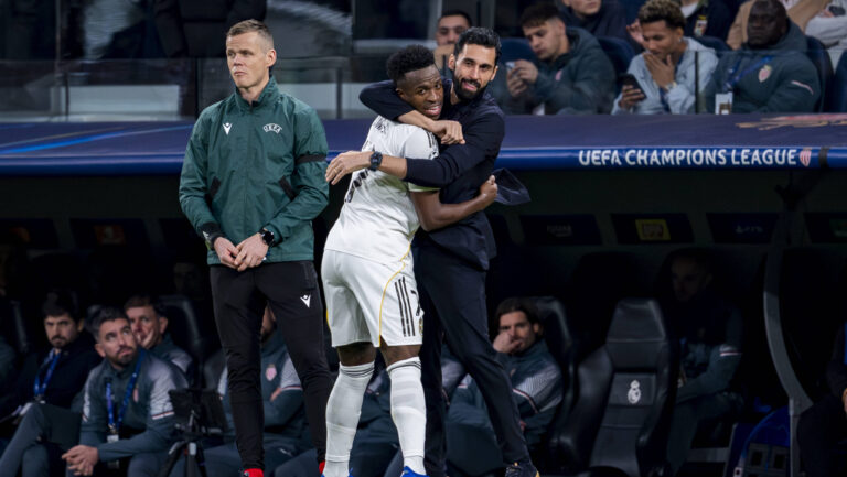 Real Madrid C.F. v AS Monaco - UEFA Champions League 2025/26 League Phase MD7 Vinicius Junior of Real Madrid L celebrates his goal with Alvaro Arbeloa R, head coach of Real Madrid, during the UEFA Champions League 2025/26 League Phase MD7 match between Real Madrid C.F. and AS Monaco at Estadio Santiago Bernabeu on January 20, 2026 in Madrid, Spain. Madrid Estadio Santiago Bernabeu Madrid Spain Copyright: xAlbertoxGardinx AGardin_20260120_Foot_Champ_ReaMad_Mon_1314
2026.01.20 Madryt
pilka nozna liga mistrzow
Real Madryt - As Monaco

Foto IMAGO/PressFocus

!!! POLAND ONLY !!!