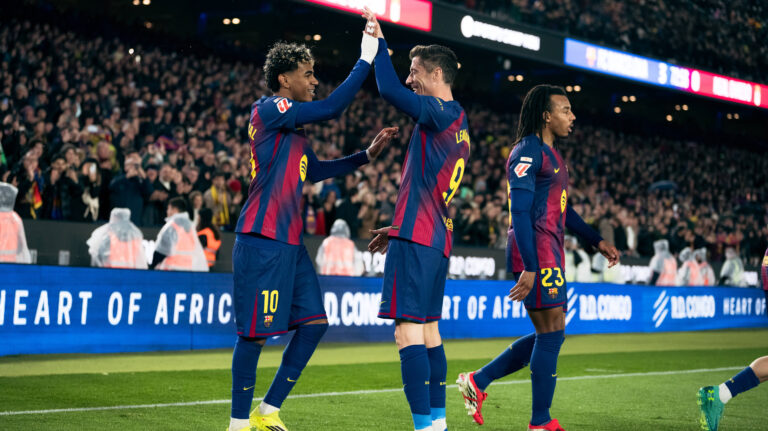Spanish LaLiga EA Sports FC Barcelona, Barca v Real Oviedo in Barcelona, Spain. FC Barcelona player 10 Lamine Yamal celebrates his score with 9 Robert Lewandowski during LaLiga EA Sports match between FC Barcelona and Real Oviedo in Spotify Camp Nou, Barcelona, Spain, on January 25, 2026. Barcelona Spotify Camp Nou Barcelona Spain
2026.01.25 Barcelona
pilka nozna liga hiszpanska
FC Barcelona - Real Oviedo
Foto IMAGO/PressFocus

!!! POLAND ONLY !!!