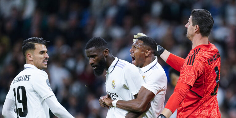 David Alaba with Antonio Rudiger of Real Madrid during the UEFA Champions League match, Quarter-Finals, 1st leg between Real Madrid and Chelsea FC played at Santiago Bernabeu Stadium on April 12, 2023 in Madrid, Spain. (Photo by Sergio Ruiz / pressinphoto / Sipa USA))
2023.04.12 Madryt
pilka nozna liga mistrzow
Real Madryt - Chelsea FC
Foto pressinphoto/SIPA USA/PressFocus

!!! POLAND ONLY !!!