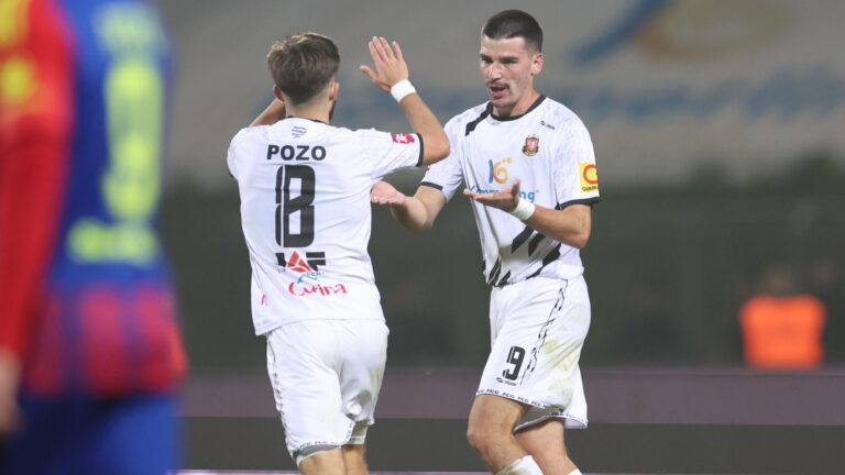 Iker Pozo and Filip Cuic of Gorica celebrates after Filip Cuic scores a goal for 3:1 during the SuperSport HNL 2025./2026. round 11 match between HNK Gorica and HNK Hajduk Split at City Stadium in Velika Gorica, Croatia on October 24, 2025. Photo: Slavko Midzor/PIXSELL/Sipa USA
2025.10.24 Velika Gorica
pilka nozna liga chorwacka
HNK Gorica - HNK Hajduk Split
Foto Pixsell/SIPA USA/PressFocus

!!! POLAND ONLY !!!