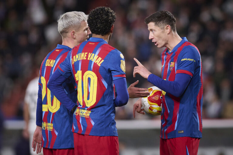 FC Barcelona's Dani Olmo (L), Lamine Yamal (C) and Robert Lewandowski during Spanish Kings Cup quarterfinals match. February 3, 2026. (ALTERPHOTOS/Jorge Ropero)
2026.02.03 Albacete
pilka nozna Puchar Krola
Albacete Balompie - FC Barcelona
Foto Alter Photos/SIPA USA/PressFocus

!!! POLAND ONLY !!!