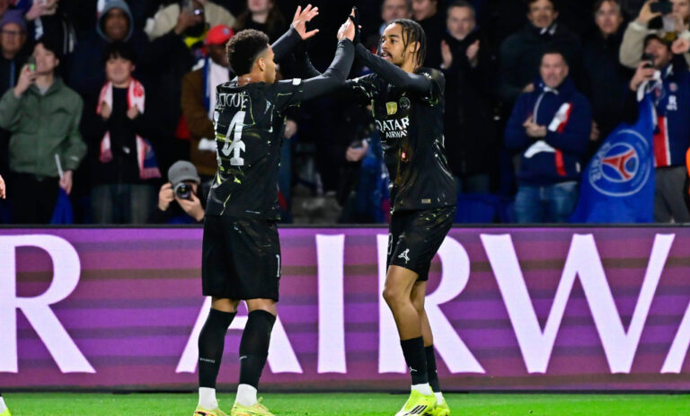 Bradley Barcola of Paris Saint Germain celebrates with Desire Doue of Paris Saint Germain during the UEFA Champions League match between Paris Saint Germain and Chelsea FC at Parc Des Princes on March 11 , 2026 in Paris, France. ( Photo by Federico Pestellini / PsnewZ ) - Photo :  Federico Pestellini / Federico Pestellini / Psnewz / SIPA /00323465_0016//Credit:PSNEWZ/SIPA/2603112121
2026.03.11 Paryz
pilka nozna liga mistrzow
Paris Saint-Germain - Chelsea Londyn
PSG
Foto PSNEWZ/SIPA/PressFocus

!!! POLAND ONLY !!!