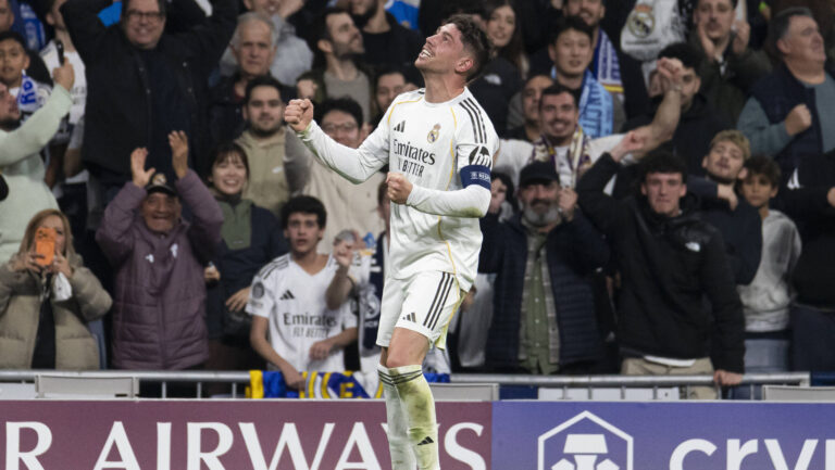 Real Madrid C.F. v Manchester City - UEFA Champions League 2025 26 Round of 16 First Leg match Real Madrid C.F. v Manchester City - UEFA Champions League 2025 26 Round of 16 First Leg match Federico Valverde of Real Madrid C celebrates his during the UEFA Champions League 2025 26 Round of 16 First Leg match between Real Madrid and Manchester City at Estadio Santiago Bernabeu on March 11, 2026 in Madrid, Spain. Madrid Madrid Spain Real Madrid C.F. v Manchester City - UEFA Champions League 2025 *** Real Madrid C F v Manchester City UEFA Champions League 2025 26 Round of 16 First Leg match Real Madrid C F v Manchester City UEFA Champions League 2025 26 Round of 16 First Leg match Federico Valverde of Real Madrid C celebrates his during the UEFA Champions League 2025 26 Round of 16 First Leg match between Real Madrid and Manchester City at Estadio Santiago Bernabeu on March 11, 2026 in Madrid Madrid, Spain Madrid Madrid Spain Real Madrid C F v Manchester City UEFA Champions League 2025 Copyright: xALEJANDROxMATIASx
2026.03.11 Madryt
pilka nozna , liga mistrzow
Real Madryt - Manchester City
Foto IMAGO/PressFocus

!!! POLAND ONLY !!!