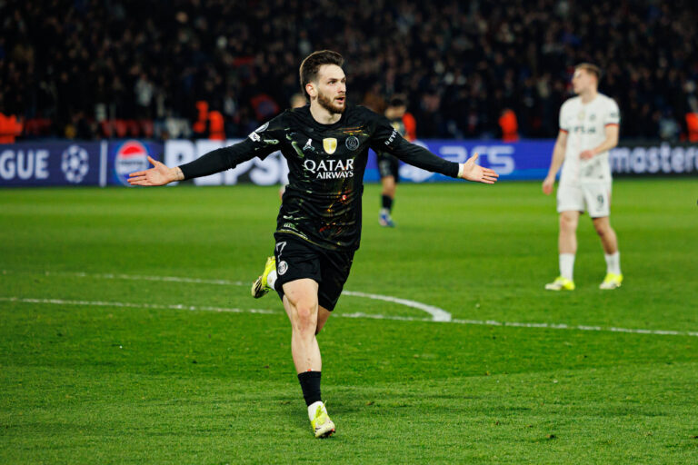 Khvicha Kvaratskhelia seen celebrating after scoring goal during Champions League Round of 16 game between teams of Paris Saint-Germain Football Club and Chelsea FC Maciej Rogowski/Ball Raw Images Paris Parc des Princes France Copyright: xMaciejxRogowskix maciejrogowski_psg_chelsea_2526-504
2026.03.11 Paryz
pilka nozna , liga mistrzow
Paris Saint-Germain - Chelsea Londyn
PSG
Foto IMAGO/PressFocus

!!! POLAND ONLY !!!