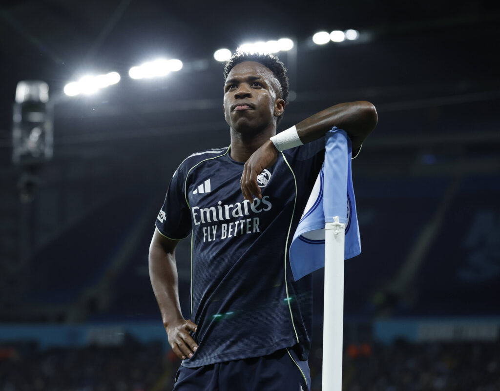 Manchester, England, 17th March 2026. Vinicius Junior of Real Madrid celebrates scoring the first goal from the penalty spot during the Manchester City vs Real Madrid UEFA Champions League round of 16 match at the Etihad Stadium, Manchester. Picture credit should read: Cody Froggatt / Sportimage EDITORIAL USE ONLY. No use with unauthorised audio, video, data, fixture lists, club/league logos or live services. Online in-match use limited to 120 images, no video emulation. No use in betting, games or single club/league/player publications. SPI_022_CF_ManCity_Madrid SPI-4612-0047
2026.03.17 Manchester
pilka nozna liga mistrzow
Manchester City - Real Madryt

Foto IMAGO/PressFocus

!!! POLAND ONLY !!!