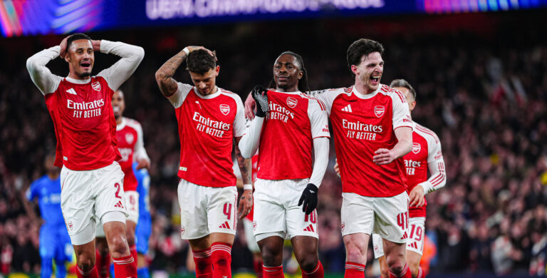 Torjubel FC Arsenal nach Tor zum 1:0 Eberechi Eze FC Arsenal, 10 ENG, FC Arsenal vs. Bayer 04 Leverkusen, Fussball, UEFA Champions League, Achtelfinale, Spielzeit 2025/2026, 17.03.2026 ENG, FC Arsenal vs. Bayer 04 Leverkusen, Fussball, UEFA Champions League, Achtelfinale, Spielzeit 2025/2026, 17.03.2026 London *** Goal celebration FC Arsenal after scoring 1 0 Eberechi Eze FC Arsenal, 10 ENG, FC Arsenal vs Bayer 04 Leverkusen, Football, UEFA Champions League, Round of 16, 2025 2026 season, 17 03 2026 ENG, FC Arsenal vs Bayer 04 Leverkusen, Football, UEFA Champions League, Round of 16, 2025 2026 season, 17 03 2026 London Copyright: xEibner-Pressefoto/MarcelxvonxFehrnx EP_MFN
2026.03.17 Londyn
pilka nozna liga mistrzow
Arsenal Londyn - Bayer 04 Leverkusen

Foto IMAGO/PressFocus

!!! POLAND ONLY !!!