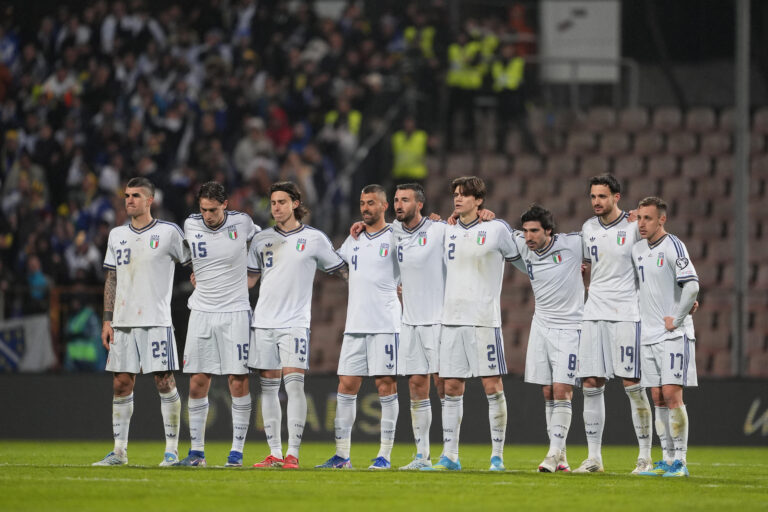 Italy team before penalities during the final soccer match for the qualification for the 2026 World Cup between Bosnia Herzegovina and Italy at the Stadion Bilino Polje in Zenica, Bosnia Erzegovina. - March  31 , 2026. Sport - Soccer . (Photo by Fabio Ferrari/LaPresse)  (Photo by Fabio Ferrari/LaPresse/Sipa USA)
2026.03.31 Zenica
pilka nozna , eliminacje , kwalifikacje do Mistrzostw Swiata 2026 , baraze
Bosnia i Hercegowina - Wlochy
Foto LaPresse/SIPA USA/PressFocus

!!! POLAND ONLY !!!