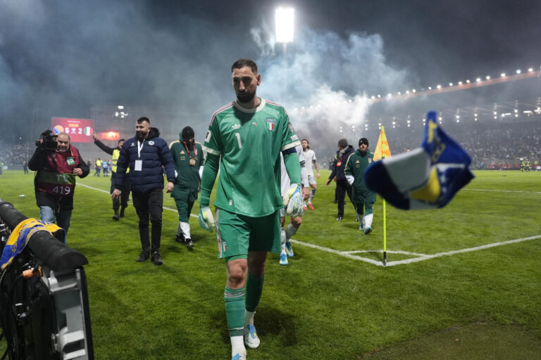 Gianluigi Donnarumma of Italy during the final soccer match for the qualification for the 2026 World Cup between Bosnia Herzegovina and Italy at the Stadion Bilino Polje in Zenica, Bosnia Erzegovina. - March  31 , 2026. Sport - Soccer . (Photo by Fabio Ferrari/LaPresse)  (Photo by Fabio Ferrari/LaPresse/Sipa USA)
2026.03.31 Zenica
pilka nozna , eliminacje , kwalifikacje do Mistrzostw Swiata 2026 , baraze
Bosnia i Hercegowina - Wlochy
Foto LaPresse/SIPA USA/PressFocus

!!! POLAND ONLY !!!