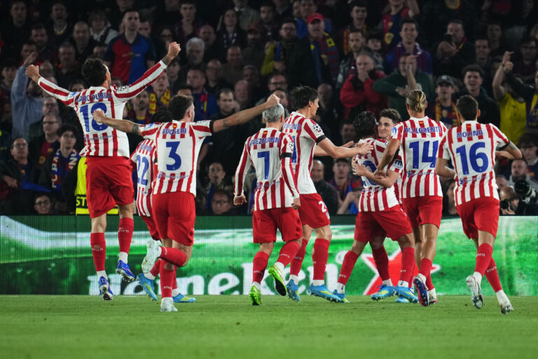 Julian Alvarez of Atletico de Madrid celebrates the 0-1 with his teammates during UEFA Champions League match, Quarter-Finals, first leg, between FC Barcelona and Atletico de Madrid played at Spotify Camp Nou Stadium on April 8, 2026 in Barcelona, Spain. (Photo by Bagu Blanco / PRESSINPHOTO)
2026.04.09 Barcelona
pilka nozna liga mistrzow
FC Barcelona - Atletico Madryt

Foto PRESSINPHOTO/SIPA USA/PressFocus

!!! POLAND ONLY !!!