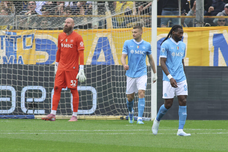 napoli players expresses disappointment afte4r Gabriel Strefezza of Parma AC goal during Parma Calcio vs SSC Napoli, 32Â° Serie A Enilive 2025-26 game at New Balance Arena in Parma (PR), Italy, on April 12, 2026. (Photo by Davide Casentini/IPA Sport / ipa-agency.net/IPA/Sipa USA)
2026.04.12 Parma
pilka nozna liga wloska
Parma Calcio - SSC Napoli
Foto IPA/SIPA USA/PressFocus

!!! POLAND ONLY !!!