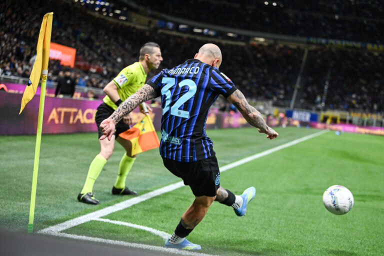 Federico Dimarco of Inter in action during the Italian Cup Semi Final second leg match between nter FC and Calcio Como on April 21, 2026 at the Giuseppe Meazza San Siro Siro stadium in Milan, Italy (Photo by Tiziano Ballabio/IPA Sport / ipa-agency.net/IPA/Sipa USA)
2026.04.21 Mediolan
pilka nozna Puchar Wloch
Inter Mediolan - Como 1907
Foto IPA/SIPA USA/PressFocus

!!! POLAND ONLY !!!