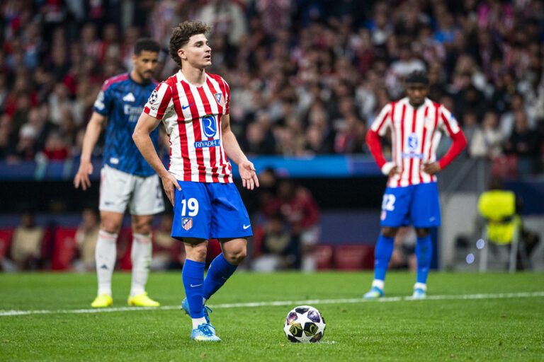 UEFA Champions League - Atletico de Madrid v Arsenal FC.Atletico de Madrid's Julian Alvarez during Champions League 2025 2026, semi-final, first leg match.April 29, 2026 (ALTERPHOTOS/Tomas Garrido)
2026.04.29 Madryt
pilka nozna liga Mistrzow
Atletico Madryt - Arsenal Londyn
Foto Alter Photos/SIPA USA/PressFocus

!!! POLAND ONLY !!!