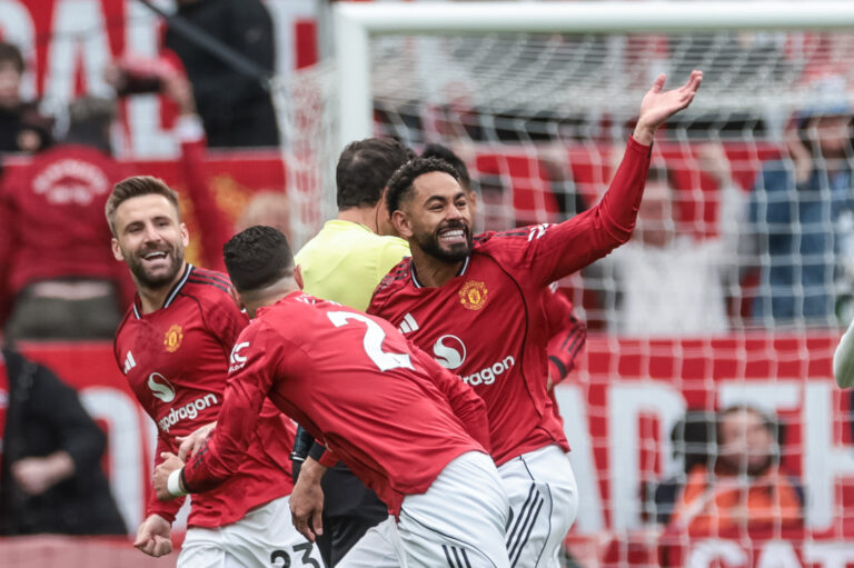 Matheus Cunha of Manchester United celebrates his goal to make it 1-0 during the Premier League match Manchester United vs Liverpool at Old Trafford, Manchester, United Kingdom on 03 May 2026

(Photo by Mark Cosgrove/News Images) in Manchester, United Kingdom on 5/3/2026. (Photo by Mark Cosgrove/News Images/Sipa USA)
2026.05.03 Manchester
pilka nozna liga angielska
Manchester United - Liverpool FC
Foto News Images/SIPA USA/PressFocus

!!! POLAND ONLY !!!