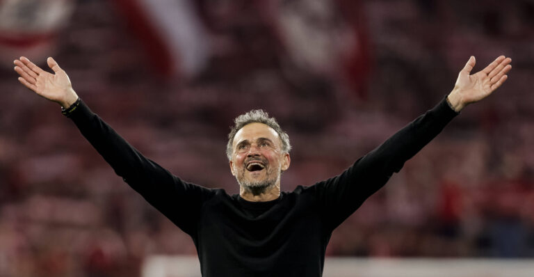 MUNICH, GERMANY - MAY 6: Luis Enrique FC Paris Saint-Germain, Head Coach celebrates after the UEFA Champions League Semi-Final between FC Bayern Muenchen vs Paris Saint-Germain at Allianz Arena at Semi-Finals 2nd leg of the UEFA Champions League on May 6, 2026 in Munich, Germany. Bavaria Germany Copyright: xSteffiexWunderlx
2026.05.06 Monachium
pilka nozna , Liga Mistrzow
Bayern Monachium - Paris Saint-Germain
FCB PSG
Foto IMAGO/PressFocus

!!! POLAND ONLY !!!