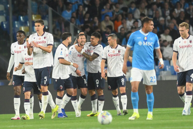 Bologna's Federico Bernardeschi celebrates after scoring  of 0-1  during the Serie A soccer match between Napoli and Bologna   at the Diego Armando Maradona Stadium in Naples, southern italy - Monday  , May 11, 2026. Sport - Soccer . 
(Photo by Alessandro Garofalo/LaPresse) (Photo by Alessandro Garofalo/LaPresse/Sipa USA)
2026.05.11 Neapol
pilka nozna liga wloska
SSC Napoli - Bologna FC 
Foto LaPresse/SIPA USA/PressFocus

!!! POLAND ONLY !!!