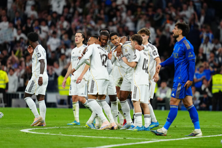 Jude Bellingham of Real Madrid CF celebrates after scoring his team's second goal with Kylian Mbappé of Real Madrid CF and David Alaba of Real Madrid CF during the LaLiga EA Sports match between Real Madrid CF and Real Oviedo at the Santiago Bernabéu. Final Score: Real Madrid 2-0 Real Oviedo (Photo by Gokhan Taner / SOPA Images/Sipa USA)
2026.05.14 Madryt
pilka nozna liga hiszpanska
Real Madryt - Real Oviedo
Foto SOPA Images/SIPA USA/PressFocus

!!! POLAND ONLY !!!