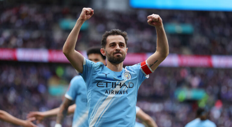 RECORD DATE NOT STATED 16th May 2026 Wembley Stadium, London, England FA Cup Final Football, Chelsea versus Manchester City Bernardo Silva of Manchester City celebrates after Antoine Semenyo of Manchester City scored his sides 1st goal in the 72nd minute to make it 0-1 JPxFletcher
2026.05.16 Londyn
pilka nozna puchar anglii
Chelsea Londyn - Manchester City

Foto IMAGO/PressFocus

!!! POLAND ONLY !!!