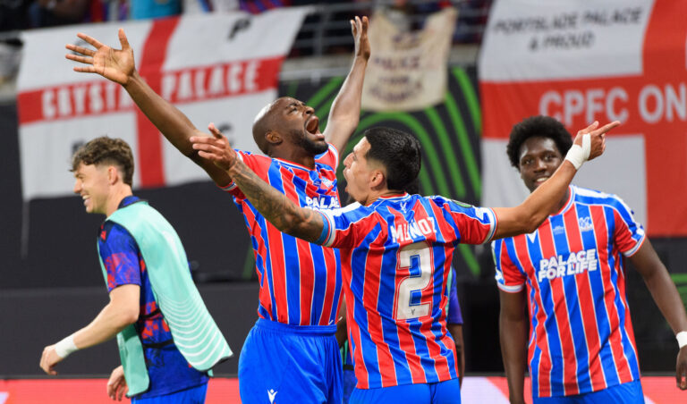 LEIPZIG, GERMANY - MAY 27: Jean-Philippe Mateta (14 Crystal Palace) and Daniel Munoz (2 Crystal Palace) celebrating the opening goal during the UEFA Conference League Final 2025/26 match between Crystal Palace and Rayo Vallecano at Leipzig Stadium in Leipzig, Germany (Photo by Sven Beyrich/Sports Press Photo) (Photo by Sven Beyrich/Sports Press Photo/Sipa USA)
2026.05.27 Lipsk
pilka nozna liga konferencji
Crystal Palace - Rayo Vallecano

Foto SPP/SIPA USA/PressFocus

!!! POLAND ONLY !!!