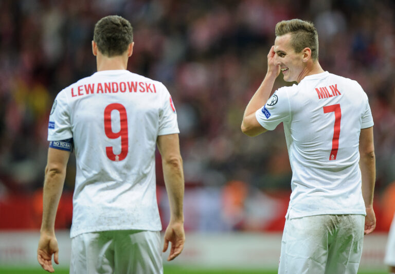 2015.09.07 WARSZAWA STADION PGE NARODOWY ELIMINACJE MISTRZOSTW EUROPY 2016 MECZ POLSKA - GIBRALTAR
N/Z ROBERT LEWANDOWSKI ARKADIUSZ MILIK
FOTO RAFAL OLEKSIEWICZ / PRESSFOCUS