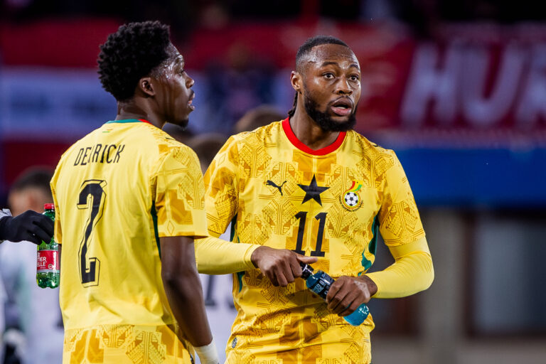 AUSTRIA - GHANA Derrick Kohn of Ghana and Union Berlin and Antoine Semenyo of Ghana and Manchester City during the friendly football match ahead of FIFA World Cup, WM, Weltmeisterschaft, Fussball 2026 WM, Weltmeisterschaft, Fussball WM, Weltmeisterschaft, Fussball between Austria and Ghana, matchday 11. Ernst Happel Stadium, Stadion, Vienna, Austria, March 27, 2026. Photo by Branislav Racko Copyright: xx 080A4725
2026.03.27 Wieden
pilka nozna miedzynarodowy mecz towarzyski
Austria - Ghana
Foto IMAGO/PressFocus

!!! POLAND ONLY !!!