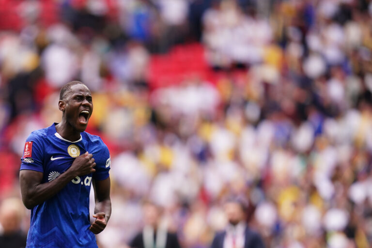 Trevoh Chalobah of Chelsea pulls Chelsea badge in celebration during the Emirates FA Cup Semi-Final match Chelsea vs Leeds United at Wembley Stadium, London, United Kingdom on 26 April 2026

(Photo by Harvey Murphy/News Images) in ,  on 4/26/2026. (Photo by Harvey Murphy/News Images/Sipa USA)
2026.04.26 Londyn
pilka nozna Puchar Anglii
Chelsea Londyn - Leeds United
Foto News Images/SIPA USA/PressFocus

!!! POLAND ONLY !!!