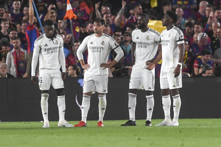 Camavinga, Rudiger, Asencio and Aurelien Tchouameni of Real Madrid  during LaLiga EA Sports, between FC Barcelona v Real Madrid played at Spotify Camp Nou  Stadium, Barcelona on May 10th, 2026 in Spain; FC Barcelona vs Real Madrid

(Photo by Cordon Press/Sipa USA)
2026.05.10 Barcelona
pilka nozna liga hiszpanska
FC Barcelona - Real Madryt

Foto Cordon/SIPA USA/PressFocus

!!! POLAND ONLY !!!