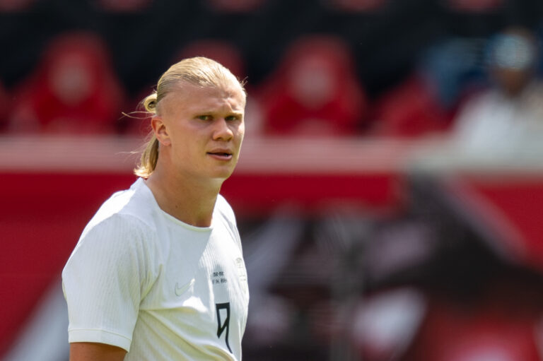 Erling Haaland (9) of Norway seen in action during an international friendly match between Norway and Morocco at Sports Illustrated Stadium. Final scores; Norway 1:1 Morocco. (Photo by Ron Smits / SOPA Images/Sipa USA)
2026.06.07 Harrison
pilka nozna mecz towarzyski
Maroko - Norwegia
Foto SOPA Images/SIPA USA/PressFocus

!!! POLAND ONLY !!!