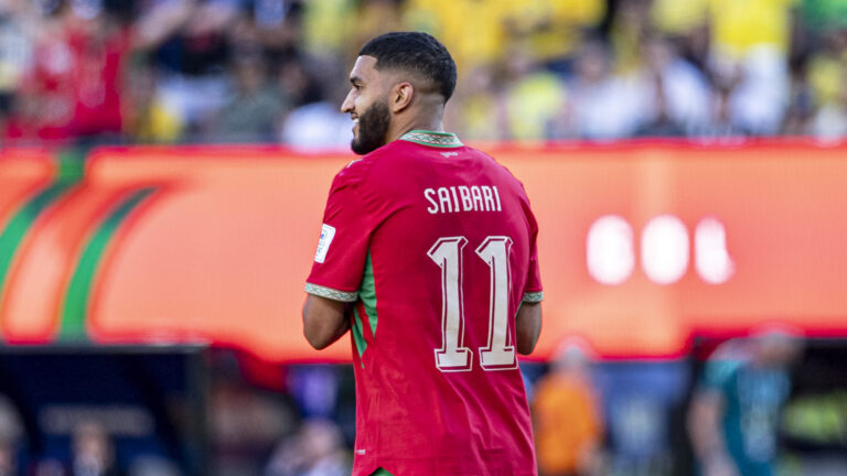 Ismael Saibari of Morocco celebrates after scoring team's first goal during the FIFA World Cup 2026 Group C match between Brazil and Morocco at New York New Jersey Stadium on June 13th,2026 (Photo by Joao Bravo/Sports Press Photo) (Photo by Joao Bravo/Sports Press Photo/Sipa USA)
2026.06.13 New Jersey 
pilka nozna mistrzostwa swiata
Brazylia - Maroko
Foto SPP/SIPA USA/PressFocus

!!! POLAND ONLY !!!