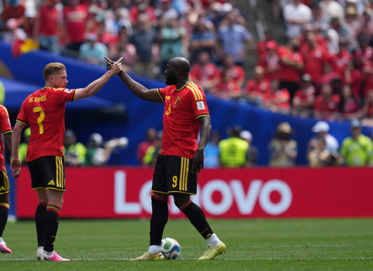 (260616) -- SEATTLE, June 16, 2026 (Xinhua) -- Romelu Lukaku (R) and Kevin De Bruyne of Belgium celebrate after Lukaku's shoot that leads to an own goal of Egypt during the group G match between Belgium and Egypt at the 2026 FIFA World Cup at Seattle Stadium in Seattle, the United States, June 15, 2026. (Xinhua/Peng Ziyang)

2026.06.16 Seattle
pilka nozna , mistrzostwa swiata , mundial 2026
Belgia - Egipt
USA
Foto Peng Ziyang/Xinhua/PressFocus

!!! POLAND ONLY !!!