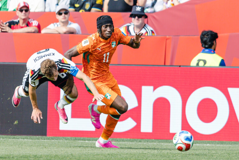 Yan Diomande of Ivory Coast contests with Joshua Kimmich of Germany during the FIFA World Cup game between Germany and Ivory Coast at Toronto Stadium on June 20, 2026 in Toronto, Ontario, Canada (Photo by Curtis Wong / SPP/Sipa USA)
2026.06.20 Toronto
pilka nozna , mistrzostwa swiata , mundial 2026
Niemcy - Wybrzeze Kosci Sloniowej
Foto SPP/SIPA USA/PressFocus

!!! POLAND ONLY !!!