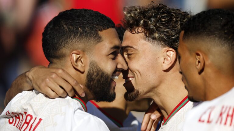 6/19/2026 - FOXBOROUGH - (LR) Ismael Saibari of Morocco, Neil el Aynaoui of Morocco celebrate the 0-1 during the FIFA 2026 World Cup Group C match between Scotland and Morocco at Boston Stadium on June 20, 2026 in Foxborough, United States. MAURICE VAN STEEN / ANP /ANP/Sipa USA
2026.06.20 Foxborough
pilka nozna mistrzostwa swiata
Szkocja - Maroko
Foto ANP/SIPA USA/PressFocus

!!! POLAND ONLY !!!