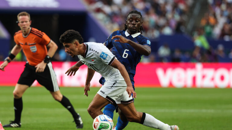 Manu KONE of France and Ahmed QASEM of Iraq during the FIFA World Cup 2026, Group I match between France and Iraq at Lincoln Financial Field on June 22, 2026 in Philadelphia, United States. (Photo by Johnny Fidelin/Icon Sport/Sipa USA)
2026.06.22 Philadelphia
pilka nozna mistrzostwa swiata
Francja - Irak
Foto Icon Sport/SIPA USA/PressFocus

!!! POLAND ONLY !!!