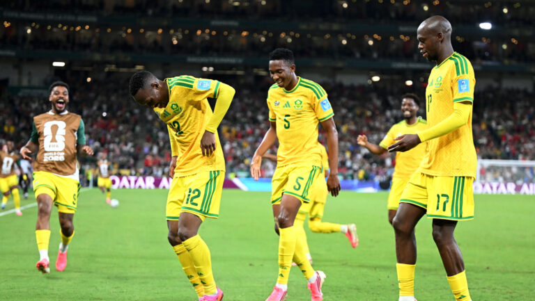 (260625) -- MONTERREY, June 25, 2026 (Xinhua) -- Thapelo Maseko (2nd L) celebrates his goal with teammates during a group A match between South Africa and South Korea at the 2026 FIFA World Cup at Estadio Monterrey in Monterrey, Mexico, on June 24, 2026. (Photo by Lucio Tavora/Xinhua)

2026.06.25 Monterrey
pilka nozna mistrzostwa swiata
Republika Poludniowej Afryki - Korea Poludniowa
Foto Lucio Tavora/Xinhua/PressFocus

!!! POLAND ONLY !!!