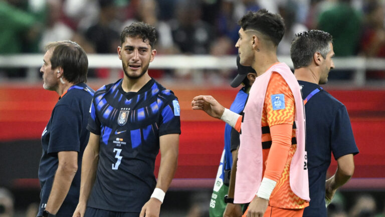 (260627) -- GUADALAJARA, June 27, 2026 (Xinhua) -- Sebastian Caceres (2nd L) of Uruguay reacts after the group H match between Uruguay and Spain at the 2026 FIFA World Cup at Guadalajara Stadium in Guadalajara, Mexico, June 26, 2026. (Xinhua/Li Muzi)

2026.06.26 Guadalajara
pilka nozna , mistrzostwa swiata , mundial 2026
Urugwaj - Hiszpania
Foto Li Muzi/Xinhua/PressFocus

!!! POLAND ONLY !!!