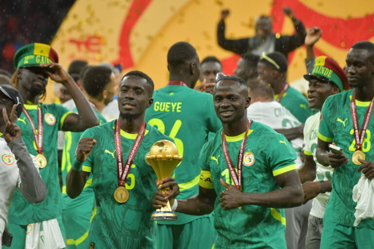 Sadio Mane and Gana Gueye with the Africa Cup of Nations trophy during the FINAL. SENEGAL vs Morocco -PRINCE MOULAY ABDELLAH STADIUM 18 JANUARY 2026 By IMAGO / Didier Lefa Studio RABAT PRINCE MOULAY ABDELLAH STADIUM Morocco
2026.01.18 Rabat
pilka nozna , Puchar Narodow Afryki
Senegal - Maroko
Foto IMAGO/PressFocus

!!! POLAND ONLY !!!