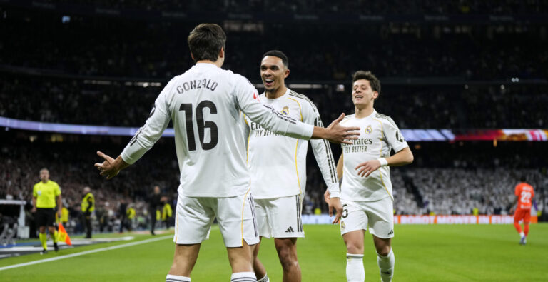 Gonzalo Garcia of Real Madrid CF celebrates after scoring goal at minute 5 during the La Liga EA Sports match between Real Madrid CF and Real Sociedad played at Santiago Bernabeu Stadium on February 14, 2026 in Madrid. (Photo by Cesar Cebolla / PRESSINPHOTO)
2026.02.14 Madryt
pilka nozna liga hiszpanska
Real Madryt - Real Sociedad San Sebastian
Foto pressinphoto/SIPA USA/PressFocus

!!! POLAND ONLY !!!